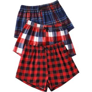imageVerdusa Girls 3pack Plaid Print Elastic Waist Casual ShortsRed Blue