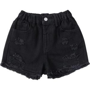 imageVerdusa Girls Raw Hem Elastic Waist Ripped Casual Denim ShortsBlack