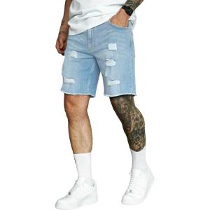 imageVerdusa Mens Raw Trim Ripped Straight Leg Casual Denim ShortsBlue