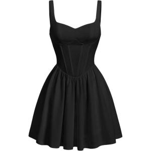 imageVerdusa Womens Backless Sweetheart Neck Sleeveless High Waist A Line Swing Flared Short Cami DressBlack