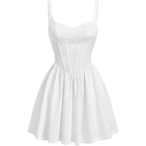 imageVerdusa Womens Backless Sweetheart Neck Sleeveless High Waist A Line Swing Flared Short Cami DressWhite