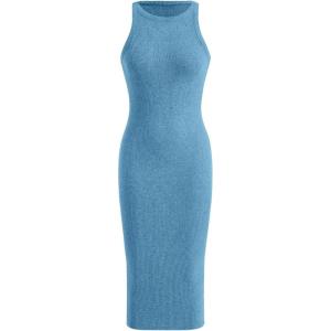 imageVerdusa Womens Fall Dress Sleeveless Ribbed Knit Midi Tank Dress Wedding Guest Dress Sweater DressesLight Blue