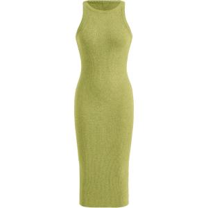 imageVerdusa Womens Fall Dress Sleeveless Ribbed Knit Midi Tank Dress Wedding Guest Dress Sweater DressesLime Green
