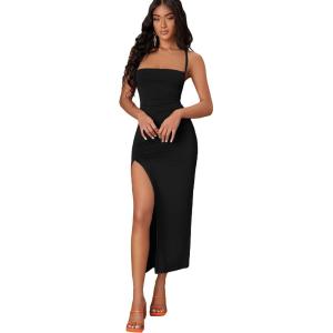 imageVerdusa Womens Lace Up Backless Strappy Sleeveless Split Long Cami DressBlack