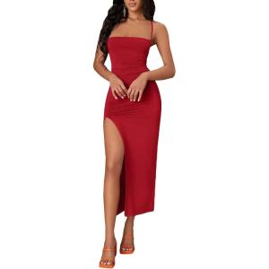 imageVerdusa Womens Lace Up Backless Strappy Sleeveless Split Long Cami DressRed