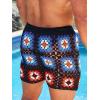 imageVerdusa Mens Colorblock Hollow Out Drawstring Waist Knit Crochet Shorts