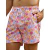 imageVerdusa Mens Floral Print Drawstring Waist Swim Trunks Beach ShortsPink Blue