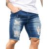 imageVerdusa Mens Straight Leg Ripped Raw Trim Denim Shorts Slim Fit Stretch Jean ShortsBlue