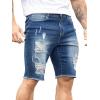 imageVerdusa Mens Straight Leg Ripped Raw Trim Denim Shorts Slim Fit Stretch Jean ShortsBlue