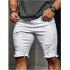 imageVerdusa Mens Straight Leg Ripped Raw Trim Denim Shorts Slim Fit Stretch Jean ShortsWhite