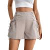 imageVerdusa Womens High Waist Criss Cross Tie Side Straight Leg Casual ShortsKhaki