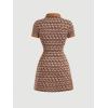 imageVerdusa Womens Short Sleeve Collar A Line Button Up Short Shirt DressBrown Geo