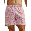 imageVerdusa Mens Floral Print Drawstring Waist Swim Trunks Beach ShortsPink Blue