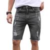imageVerdusa Mens Straight Leg Ripped Raw Trim Denim Shorts Slim Fit Stretch Jean ShortsGrey
