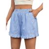 imageVerdusa Womens Boxers Ruffle Shorts Casual High Waisted Pajama Lounge BottomsBlue