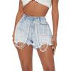 imageVerdusa Womens Rhinestone Pearl Beaded Frayed Raw Hem Denim Shorts
