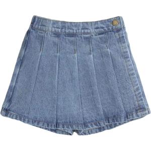 imageVerdusa Girls Pleated Button Front Denim Shorts Elastic Waist Jean SkortBlue