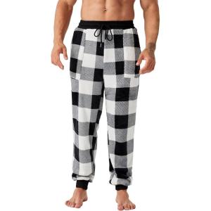 imageVerdusa Mens Buffalo Plaid Drawstring Waist Sleepwear Fleece Pajama PantsBlack and White
