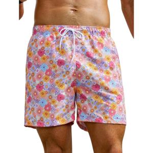 imageVerdusa Mens Floral Print Drawstring Waist Swim Trunks Beach ShortsPink Blue
