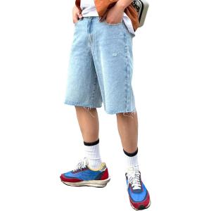 imageVerdusa Mens Frayed Raw Hem Loose Bermuda Denim ShortsLight Blue