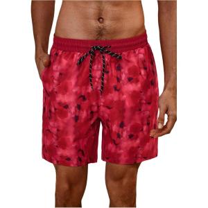 imageVerdusa Mens Leopard Print Drawstring Waist Swim Trunks Beach ShortsDark Red