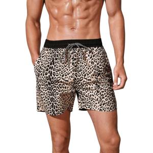 imageVerdusa Mens Leopard Print Drawstring Waist Swim Trunks Beach ShortsMulticolor