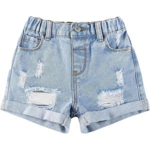 imageVerdusa Toddler Girls Ripped Roll Up Hem Denim Shorts Elastic Waist Straight Leg ShortsLight Wash