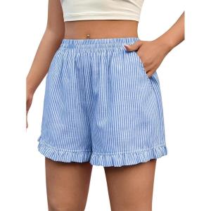 imageVerdusa Womens Boxers Ruffle Shorts Casual High Waisted Pajama Lounge BottomsBlue