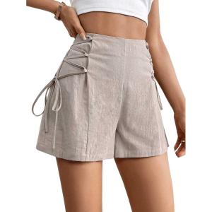 imageVerdusa Womens High Waist Criss Cross Tie Side Straight Leg Casual ShortsKhaki