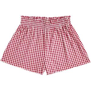 imageVerdusa Womens Plaid Boxer Shorts Elastic Waist Lettuce Trim Printed Wide Leg Loose Casual Gingham Shorts TrendyRed and White