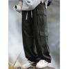 imageVerdusa Mens Baggy Cargo Pants Drawstring Elastic Waist Flap Pockets Loose PantsBlack