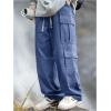 imageVerdusa Mens Baggy Cargo Pants Drawstring Elastic Waist Flap Pockets Loose PantsBlue