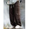 imageVerdusa Mens Baggy Cargo Pants Drawstring Elastic Waist Flap Pockets Loose PantsCoffee Brown
