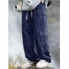 imageVerdusa Mens Baggy Cargo Pants Drawstring Elastic Waist Flap Pockets Loose PantsDark Blue