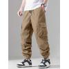 imageVerdusa Mens Cargo Pants Elastic Wasit Workout Joggers Tactical Pro Club Sweat Bottoms with PocketsKhaki