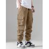 imageVerdusa Mens Cargo Pants Elastic Wasit Workout Joggers Tactical Pro Club Sweat Bottoms with PocketsKhaki