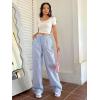 imageVerdusa Stiped High Waist Pants for Women Loose Lounge Straight Leg Trousers with PocketBlue