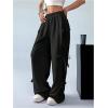 imageVerdusa Womens Bow Wide Leg Sweatpants Elastic Waist Casual Baggy Pants with PocketBlack