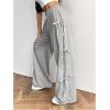 imageVerdusa Womens Bow Wide Leg Sweatpants Elastic Waist Casual Baggy Pants with PocketLight Grey