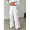 imageVerdusa Womens Bow Wide Leg Sweatpants Elastic Waist Casual Baggy Pants with PocketWhite