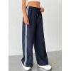 imageVerdusa Womens Casual Drawstring Elastic Waist Loose Wide Leg Pants TrousersNavy Blue