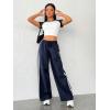 imageVerdusa Womens Casual Drawstring Elastic Waist Loose Wide Leg Pants TrousersNavy Blue