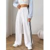 imageVerdusa Womens Casual Drawstring Elastic Waist Loose Wide Leg Pants TrousersWhite