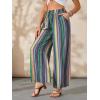 imageVerdusa Womens Elastic High Waist Boho Stripe Print Loose Wide Leg PantsBlue Multi