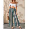 imageVerdusa Womens Elastic High Waist Boho Stripe Print Loose Wide Leg PantsBlue Multi