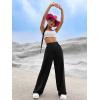 imageVerdusa Womens Elastic High Waist Solid Straight Leg Pants Casual Long TrousersBlack