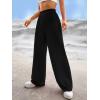 imageVerdusa Womens Elastic High Waist Solid Straight Leg Pants Casual Long TrousersBlack