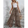 imageVerdusa Womens Wide Leg Pants Leopard Print Paperbag Waist Palazzo PantMulticolor