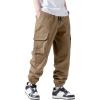 imageVerdusa Mens Cargo Pants Elastic Wasit Workout Joggers Tactical Pro Club Sweat Bottoms with PocketsKhaki