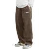 imageVerdusa Mens Elastic Waist Letter Patched Straight Leg Streetwear Long PantsBrown